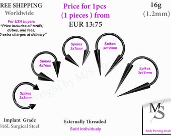 Hufeisen Septum Ring mit Spikes, Chirurgenstahl, 16g