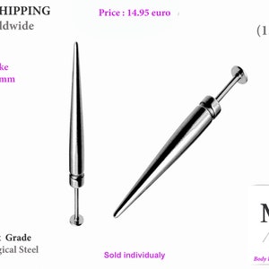 Labret barbell, 16g, Lip piercing, snake bites,1.2mm, long spikes, earring, cartilage, medusa, tragus, helix, Body jewelry, lips center