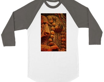 Buddha Mandala T-Shirt. Unisex 3/4 sleeve Raglan T-shirt, three colour options, sizes S to 2XL, perfect gift for spiritual person