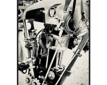 Super Cool Vintage Motorcycle Engine Poster and Framed Prints - Museum-Quality Matte Paper Wooden Framed Poster