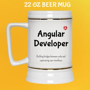 Caneca Angular Developer: Humor de programador, café e código 22 Oz Beer Mug