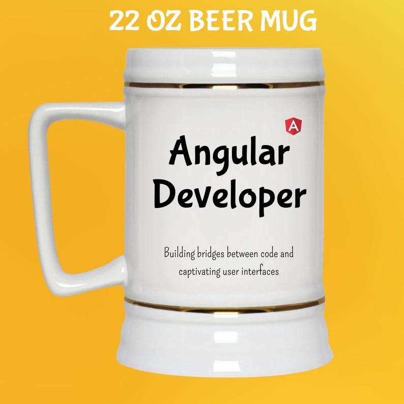 Caneca Angular Developer: Humor de programador, café e código 22 Oz Beer Mug
