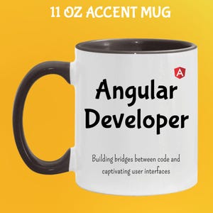 Caneca Angular Developer: Humor de programador, café e código 11 Oz Black handle