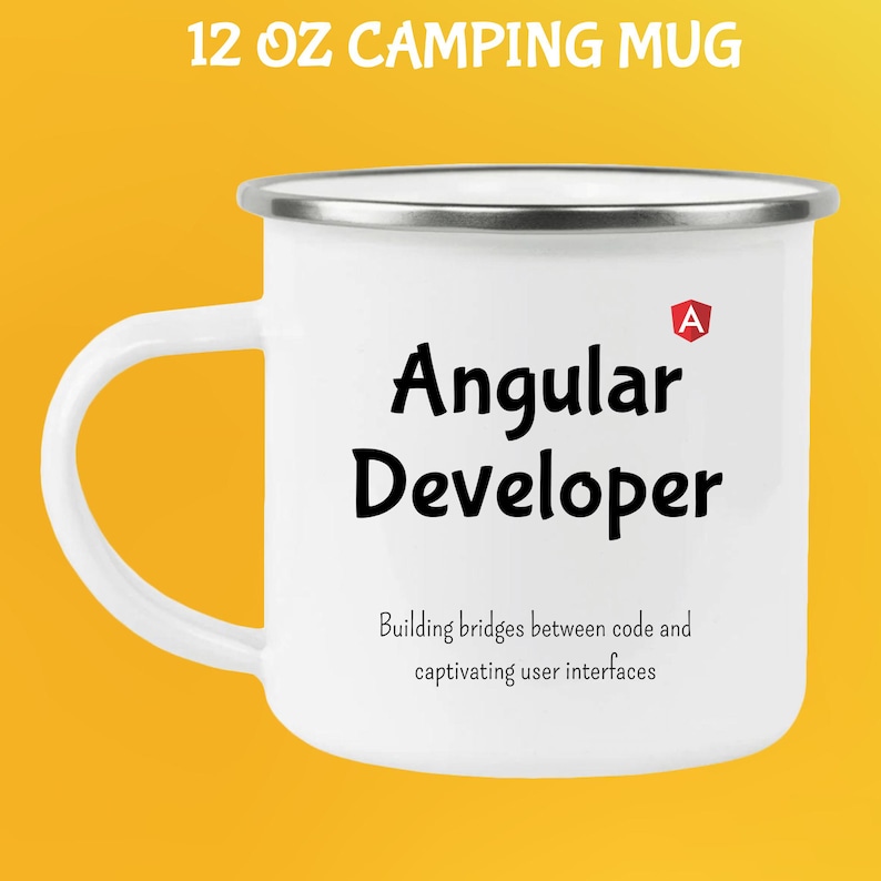 Caneca Angular Developer: Humor de programador, café e código 12 Oz Camping Mug
