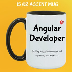 Caneca Angular Developer: Humor de programador, café e código 15 Oz Black handle