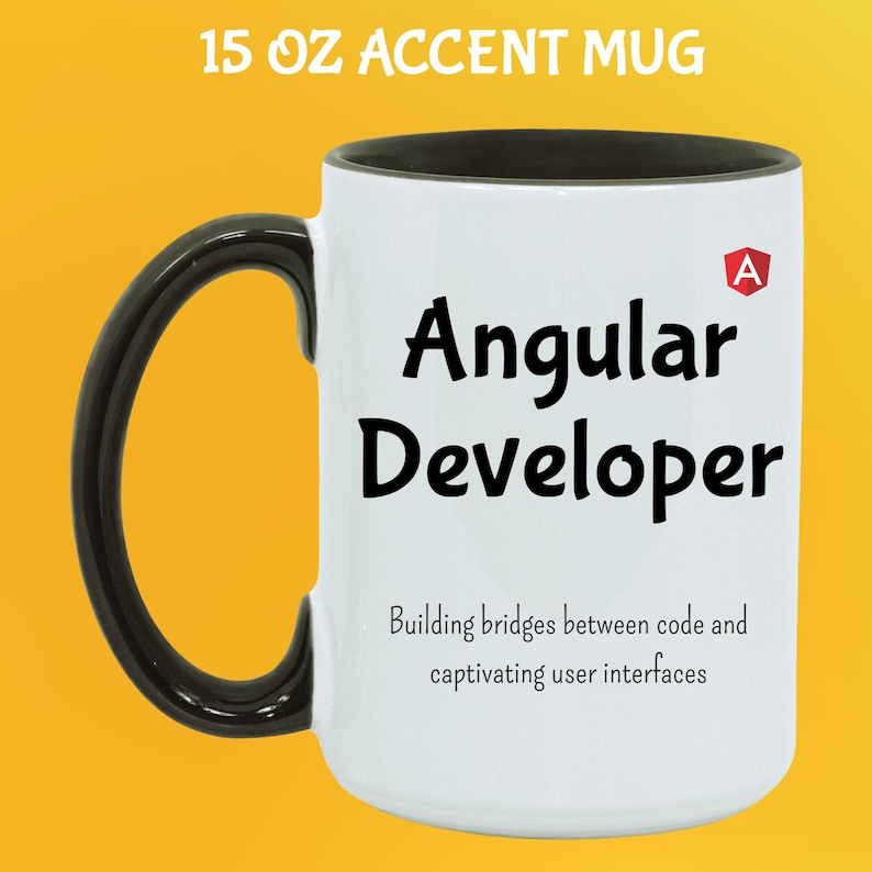 Caneca Angular Developer: Humor de programador, café e código 15 Oz Black handle