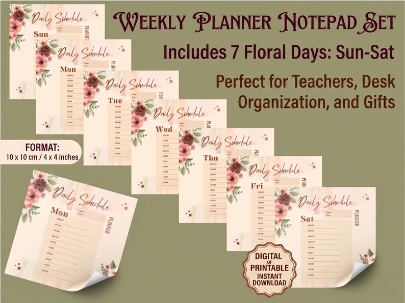 Floral Weekly Planner Notepad – Daily Schedules for Teachers (digital ...