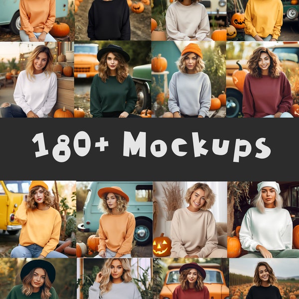 180 x  Gildan 18000 halloween mockups bundle, fall sweatshirt mokcup, autumn sweatshirt mockup, Halloween Mockups, Model Sweatshirt Mockup