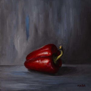 Red Bell Pepper: Oil on Canvas, Original Still Life Painting