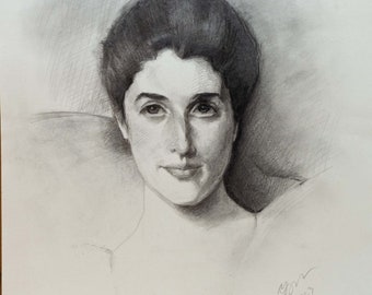 Portrait study of Lady Agnew of Lochnaw by Sargent. Graphite pencil and charcoal on Hahnemühle charcoal paper.