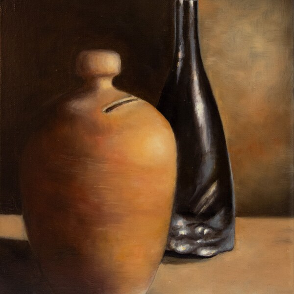 Still life composition example with transparent and opaque objects