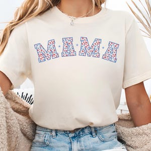 USA Mama T-Shirt, 4th of July T-Shirt, American Mama t-shirt, Retro USA Shirt, Retro Mama America tee, USA Shirt, American Mama floral shirt