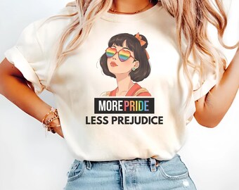 More Pride Less Prejudice, Vintage LGBT Shirt, Queer Pride Shirt, Retro Rainbow Colors Ally Shirt, Funny Pride Shirt,Jane Austen Shirt,LGBTQ