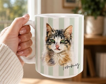 Mug Personal Gift Cat Owner, Customized Cat Photo Mug, Personalized Pet Portrait Coffee Cup, Custom Cat Lover Mug, Pet Memorial Gift,Cat Dad