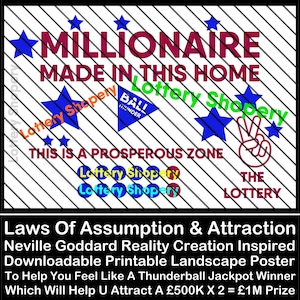 WIN THUNDERBALL JACKPOT / Scoop 500K x 2 Top Prize On Thunder Ball Lottery / Law Of Attraction Download & Print Poster / Works Like Magic