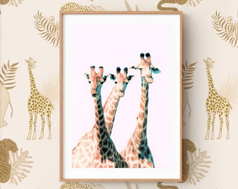 Giraffe print,Giraffe print Pink wall art, Photography print, Fun wall art, Large wall art, Oversized print, Instant download, Animal art