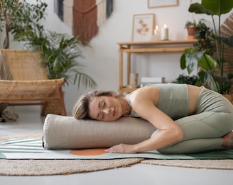 Spirit Love Bolster Rolle Nackenkissen Rückenkissen Reisekissen Meditationskissen Yogakissen aus Leinen Rund 70x20cm