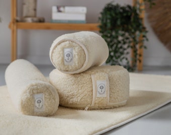 Spirit Love Meditationskissen Bolster Rolle Nackenkissen Rückenkissen Reisekissen Meditationsmatte aus Schafwolle Komplettset Natur