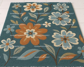 Hand-Tufted  Floral Rug Colorful Wool Area Rug Handmade Flower Carpet for Living Room, Bedroom, Kids room, Decor