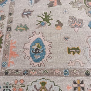Luxury Muted Cream Oushak Rug Handmade Knotted Area Rugs for living room, kids room, bedroom Pure Wool Rug 8x10, 9x12, 10x14, 12x15,