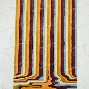 Melting Runner Irregular Shape Handmade Tufted rugs 100% Wool Beige & Black Area rug for living room bedroom