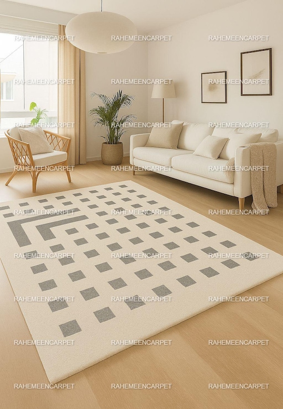 Handgetufteter Wollteppich in Weiß und Grau, Handgefertigte Moderne Teppiche für Wohnzimmer, Kinderzimmer, 6x9, 8x10, 9x12, Individueller Teppich