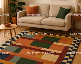 Handgetuft tapijt modern wollen vloerkleed handgemaakte geometrische tapijten voor woonkamer, slaapkamer, woondecoratie 8 x 10, 9 x 12, abstract vloerkleed