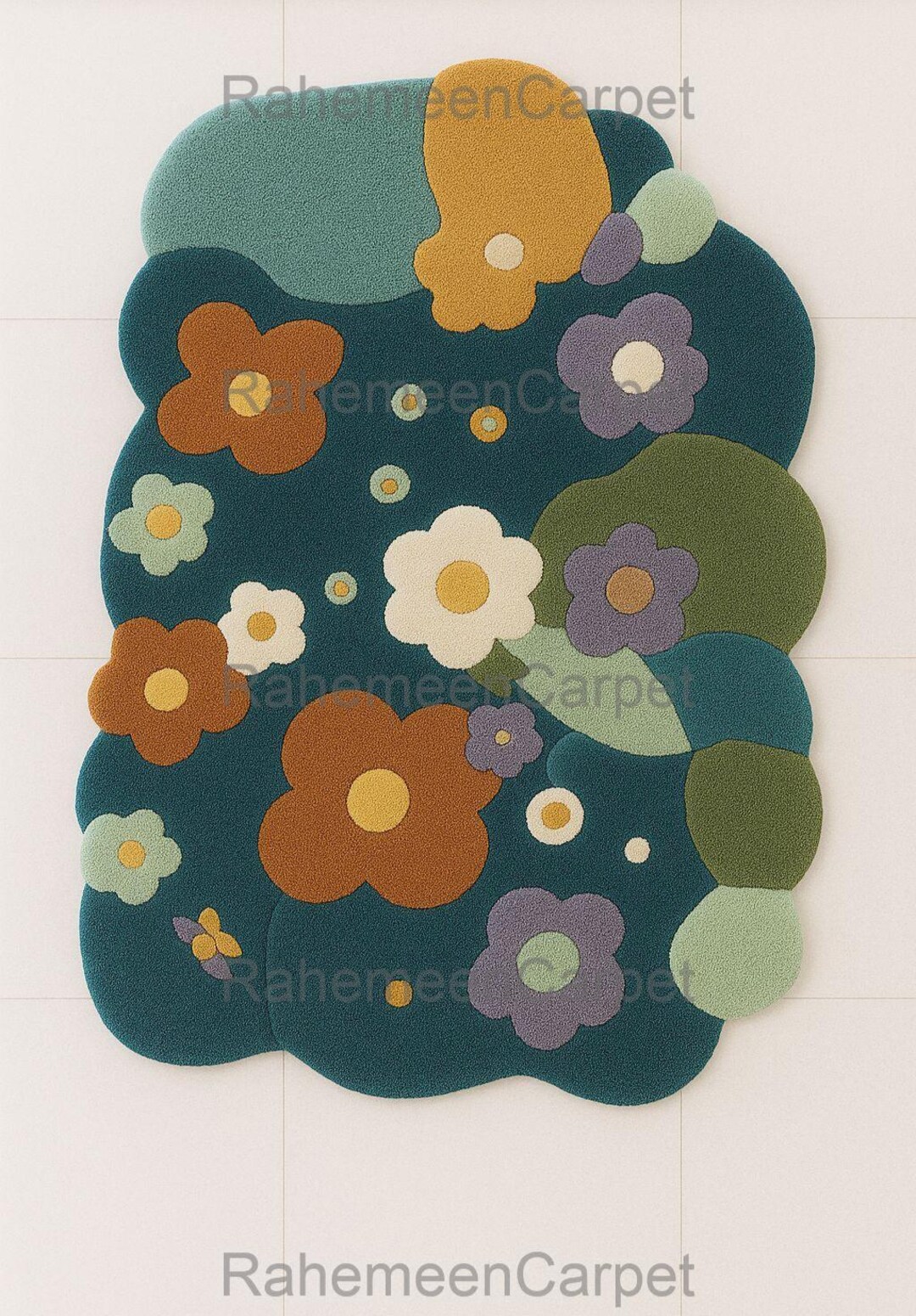 Hand Tufted Wool Floral Rug, Irregular Colorful Area Rug - Etsy