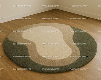 Round Hand Tufted Rug Modern Abstract Handmade Wool Area Circle Rugs for Living room, Bedroom, Home Decor, Contemporary Rug