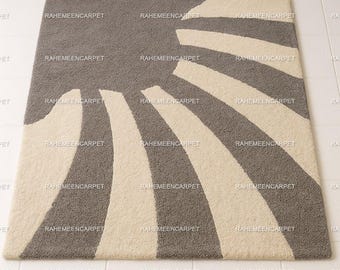 Handmade Modern Grey and White Rug Abstract Hand Tufted Wool Area Rugs for  Living Room, Bedroom, Kids Room, Custom  Rug 8x10 9x12 ft
