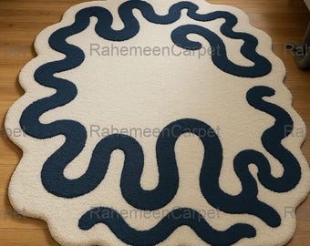Hand Tufted Wool Rug, Irregular Shape Abstract Modern Area Rug