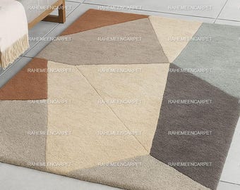 Handmade Area Rug Hand Tufted 100% Wool Rug Modern Abstract Rugs for Living room, Bedroom, Home Decor, 8x10, 9x12, Custom Rug