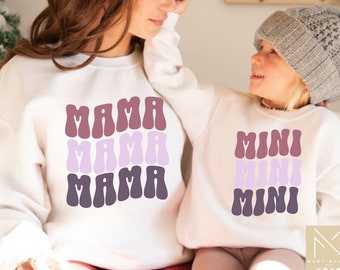 Sudaderas Retro Mommy & Me, Pregnancy Reveal, Mama And Mini Ombre, New Mama, Bestie , Mamá y Mini sudadera, revelación de embarazo.