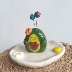 Ceramic Cute Mini Vase, Kawaii Avocado Heart, Handmade Photo Holder, Incence Holder, Desk Friends, Card Clip Holder, Sakura Gift, Spring