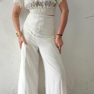 Hemp block printed crop top and wrap trousers co-ord set