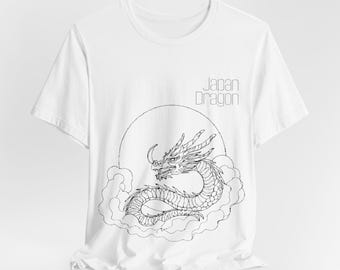 Japanese Dragon and Moon Line Art T-Shirt, Minimalist Nippon Graphic Tee, Mythical Japan Art Shirt, Unique Gift Idea, Unisex Modern Fashion