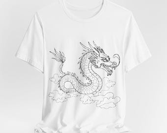 Japanese Dragon Line Art T-Shirt, Minimalist Nippon Graphic Tee, Mythical Japan Art Shirt, Unisex Modern Fashion, Unique Gift Idea