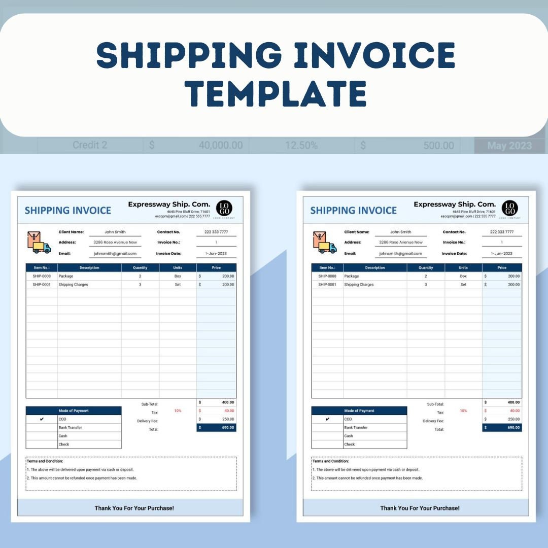 Shipping Invoice Template, Excel Sheet Template, Accounting Template ...