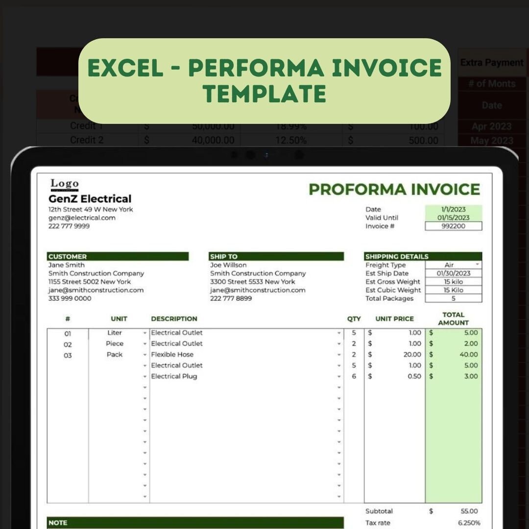 Proforma Invoice Excel Template - Etsy