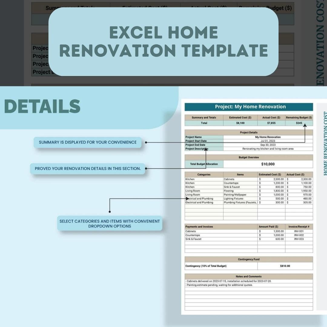 Home Renovation Cost Template, Home Renovation Costs Calculator