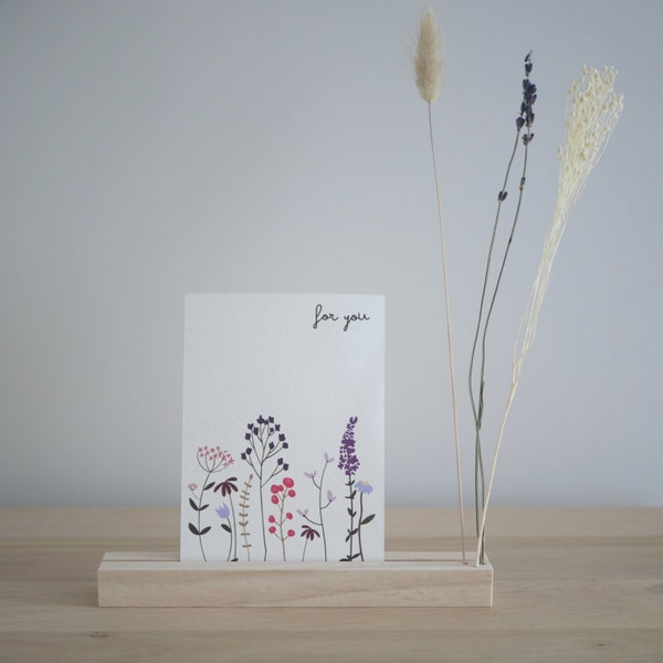 Support photo à poser - Porte carte - Design minimaliste - Fleurs séchées - Fait à la main