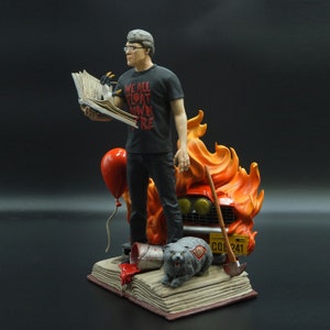 Standbeeld koning van horror - horrorfilm roman sculptuur diorama figuur bijl ballon kerk Christine ellende beeldje kunst decor Stephen fan cadeau