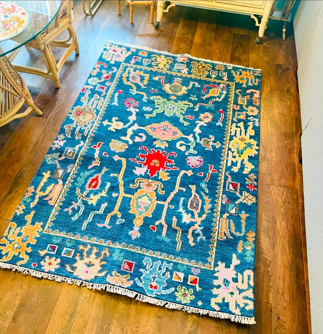 Hand Knotted Blue Wool Oushak Area Rug 3x8 5x8 8x10 9x12 Traditional ...
