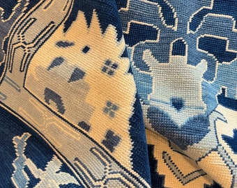 Hand Knotted Blue and Beige Traditional Oushak Rug 6x9 8x10 9x12 Vintage Boho Carpet for Home Decor