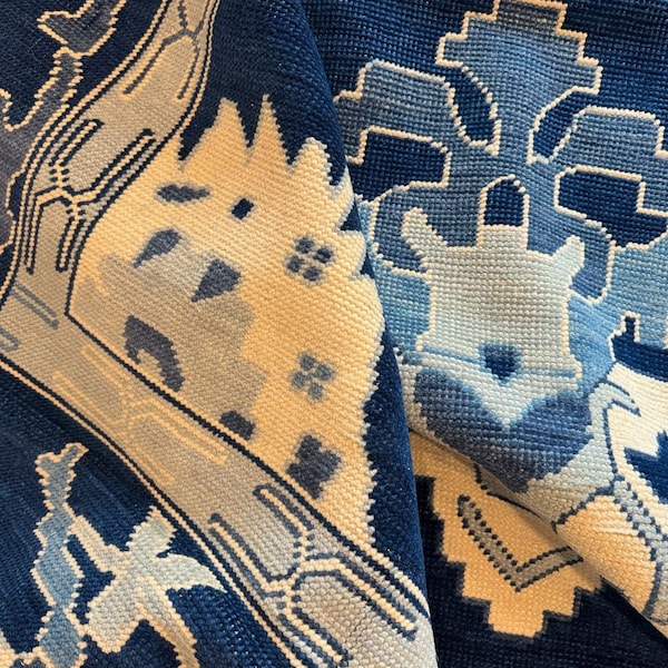 Hand Knotted Blue and Beige Traditional Oushak Rug 6x9 8x10 9x12 Vintage Boho Carpet for Home Decor