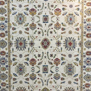 Vintage Persian Wool Rug, 8x10 9x12 Hand Knotted Ivory Carpet, Traditional Oriental Rug for Home and Living