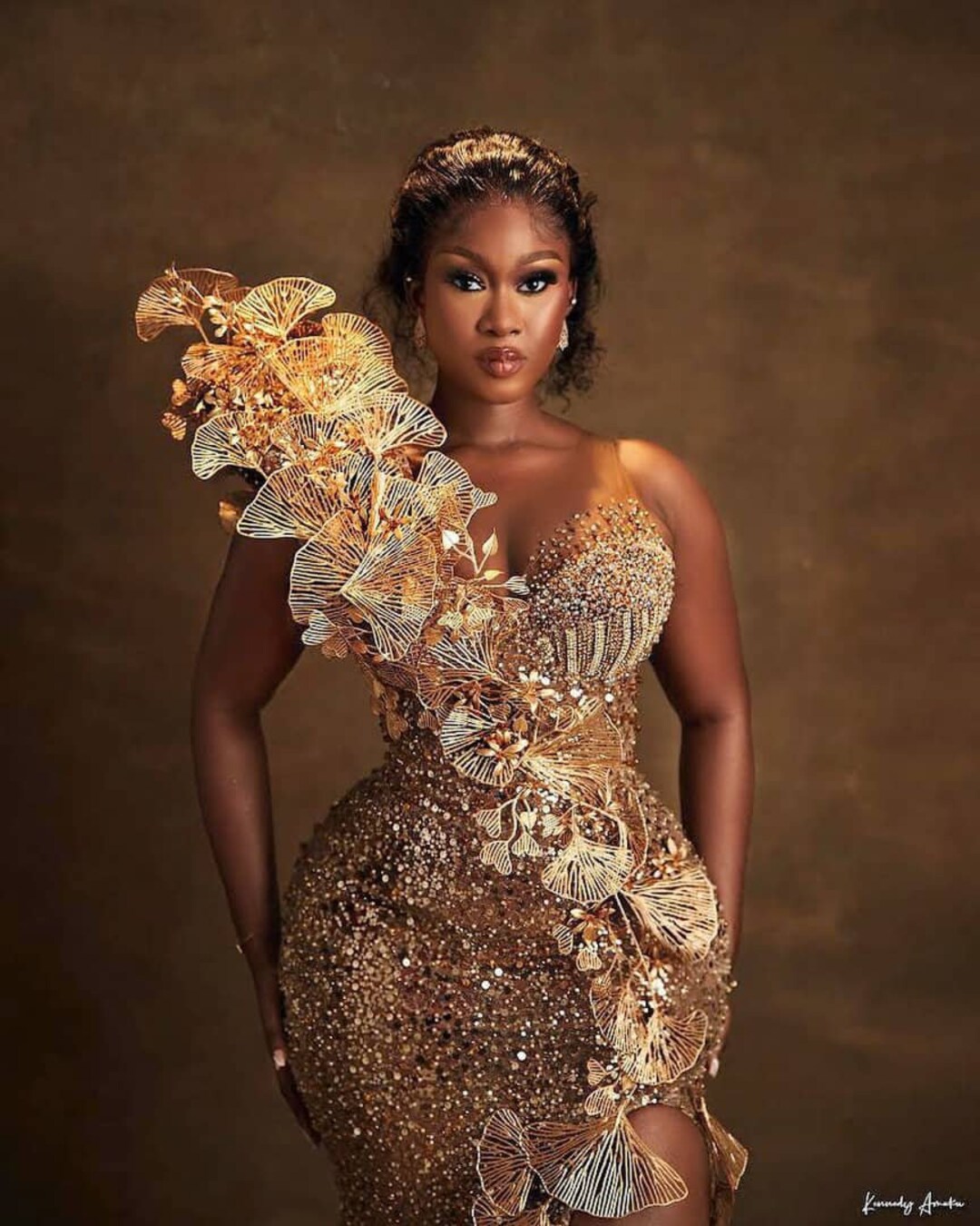 Elegant Gold Prom Dress, Birthday Wear, Mermaid Gold Wedding Gown With