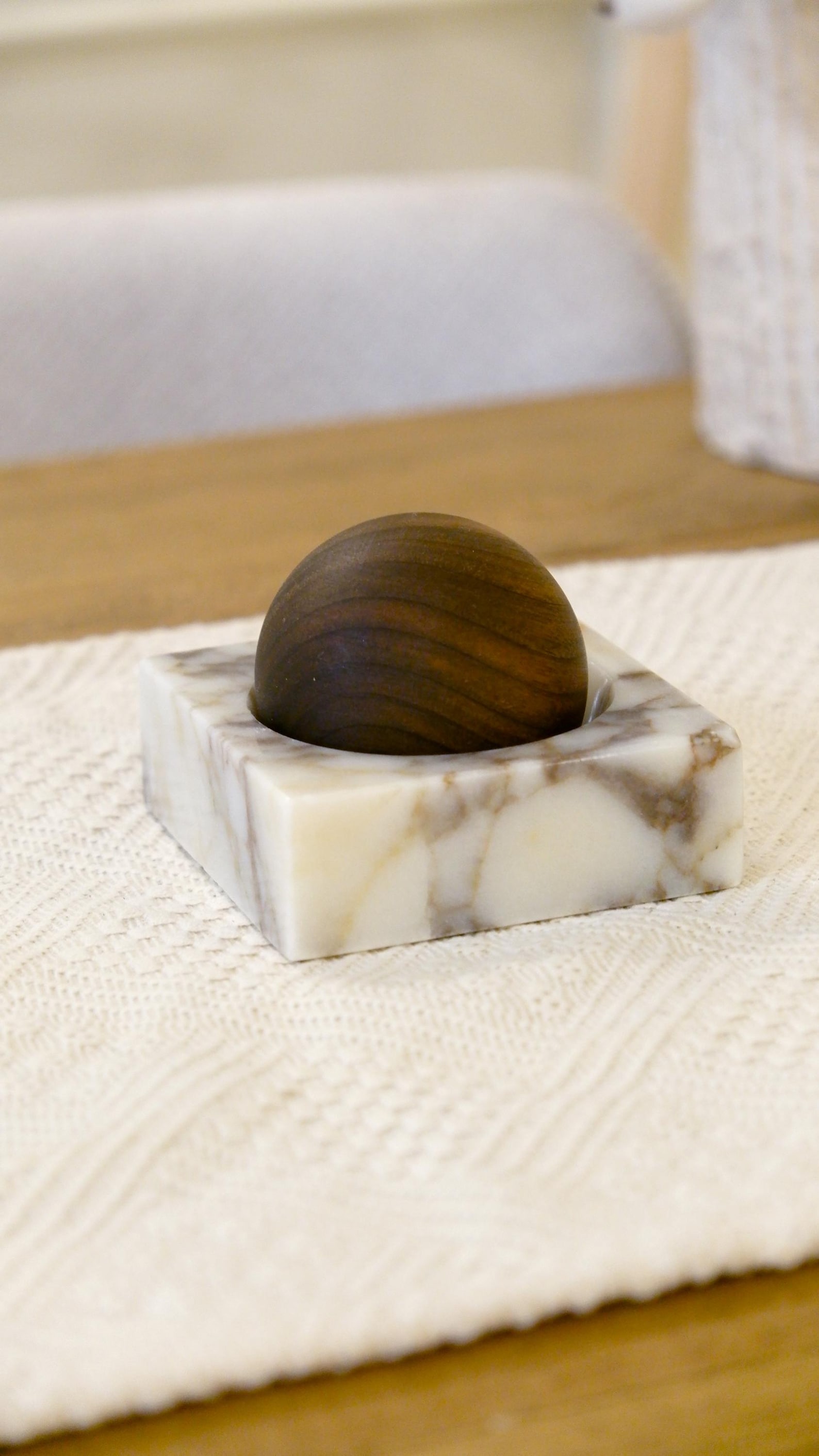 Walnut Aroma Sphere Diffuser With Stone Base: Handmade Essential Oil ...