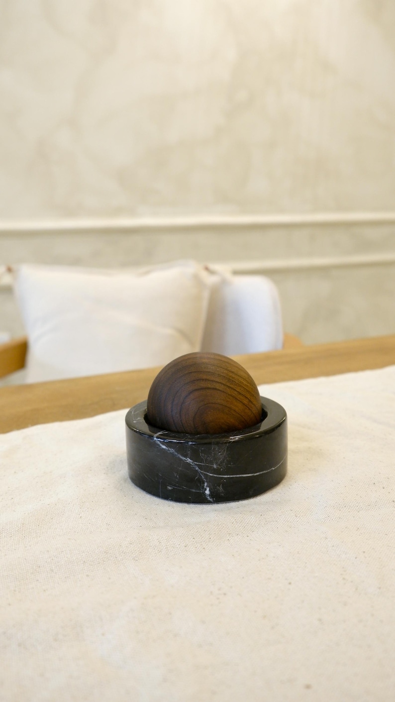 Walnut Aroma Sphere Diffuser With Stone Base: Handmade Essential Oil ...