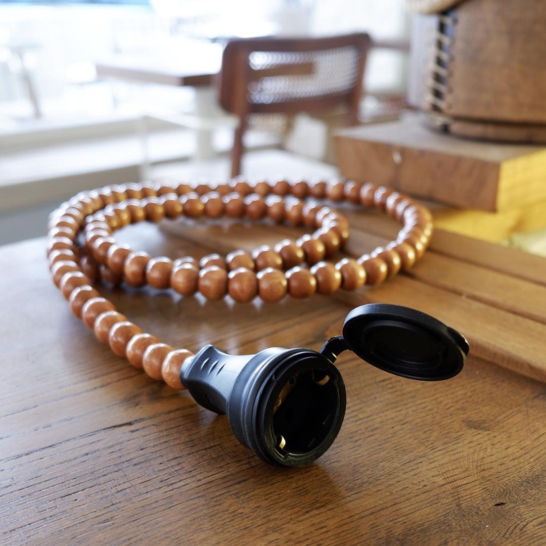 Handmade Wooden Beaded Extension Cord: Boho Home & Office  display picture 3